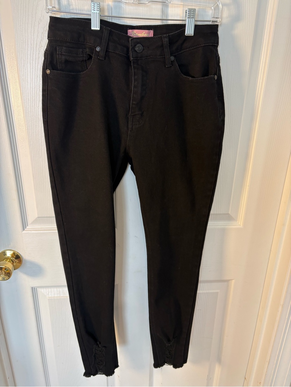 BAMBOO Black Skinny Jeans with Raw Hem - Picture 6 of 6